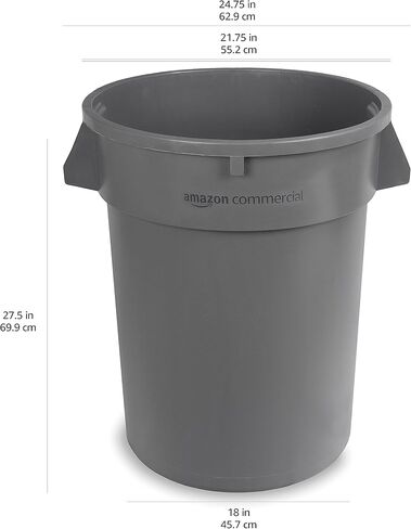 AmazonCommercial - سلة قمامة مستديرة شديدة التحمل، رمادية، 32 جالونًا (عبوة من قطعتين) in Saudi Arabia