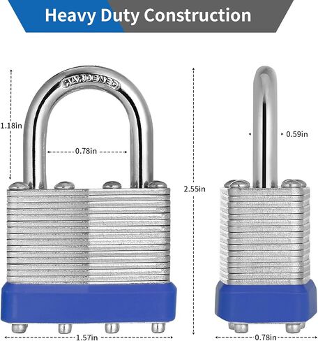 Keyed Alike Laminated Steel Padlocks, (40mm) Wide，2 Pack Normal Shackle Padlock，Blue Hoop，for Gym Locker & StorageUnit or More in Saudi Arabia