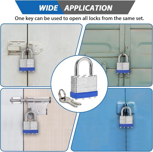 Keyed Alike Laminated Steel Padlocks, (40mm) Wide，2 Pack Normal Shackle Padlock，Blue Hoop，for Gym Locker & StorageUnit or More in Saudi Arabia