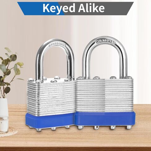 Keyed Alike Laminated Steel Padlocks, (40mm) Wide，2 Pack Normal Shackle Padlock，Blue Hoop，for Gym Locker & StorageUnit or More in Saudi Arabia