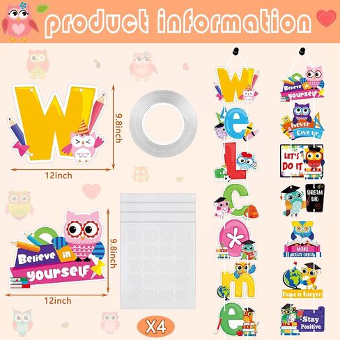 14 Pcs Owl Welcome Back to School Door Sign Owl Classroom Hanging Welcome Door Banner Bulletin Board Backdrop for School Office Owl Party Decor for Pre School Primary High School Classroom Decorations in Saudi Arabia