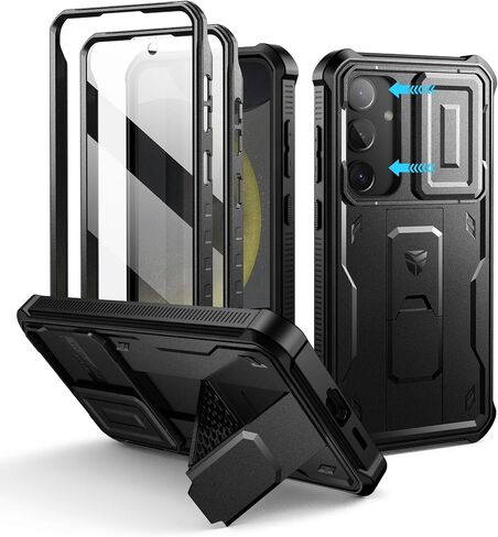 حافظة Dexnor لهاتف Samsung Galaxy S24 Plus مع غطاء كاميرا منزلق مدمج وواقي شاشة ومسند، حافظة متينة مقاومة للصدمات وغطاء واقٍ لكامل الجسم لهاتف Galaxy S24 Plus (2024)، أسود in Saudi Arabia