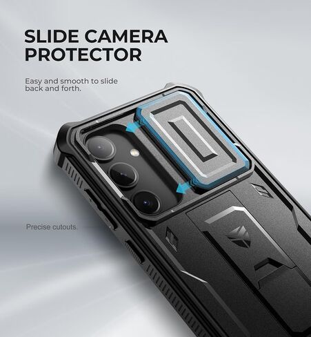 حافظة Dexnor لهاتف Samsung Galaxy S24 Plus مع غطاء كاميرا منزلق مدمج وواقي شاشة ومسند، حافظة متينة مقاومة للصدمات وغطاء واقٍ لكامل الجسم لهاتف Galaxy S24 Plus (2024)، أسود in Saudi Arabia