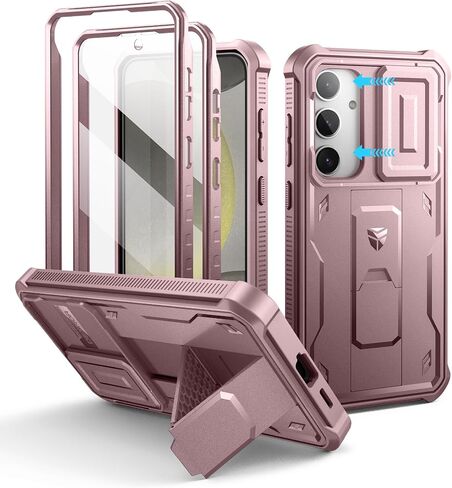 حافظة Dexnor لهاتف Samsung Galaxy S24 Plus مع غطاء كاميرا منزلق مدمج وواقي شاشة ومسند، حافظة متينة مقاومة للصدمات وغطاء واقٍ لكامل الجسم لهاتف Galaxy S24 Plus (2024)، أسود in Saudi Arabia