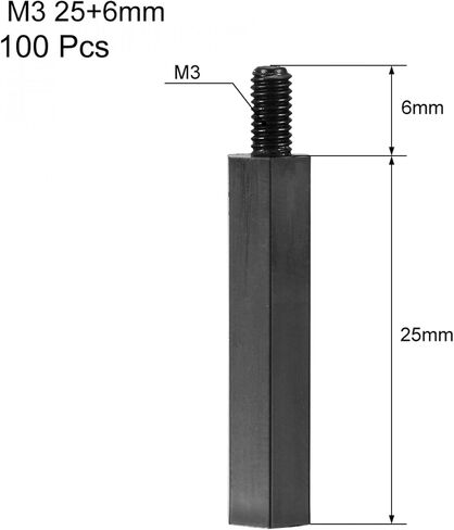 uxcell M3x25mm+6mm Male Female Hex Nylon Spacer Standoff for PC Circuit Board Black 100pcs in Saudi Arabia