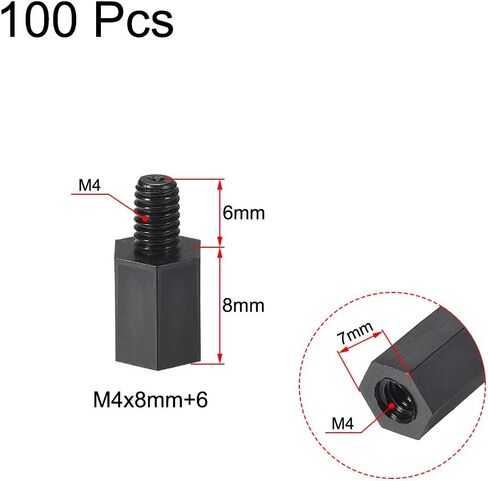 uxcell M3x25mm+6mm Male Female Hex Nylon Spacer Standoff for PC Circuit Board Black 100pcs in Saudi Arabia