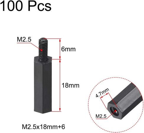 uxcell M3x25mm+6mm Male Female Hex Nylon Spacer Standoff for PC Circuit Board Black 100pcs in Saudi Arabia