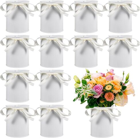 12 Pcs 4.33" High Farmhouse Vase Vintage Decorative Vase with Unique White Ribbon Design, Rustic Decorated Vases Iron Flower Bucket Galvanized Can for Home Decor Table Centerpieces in Saudi Arabia