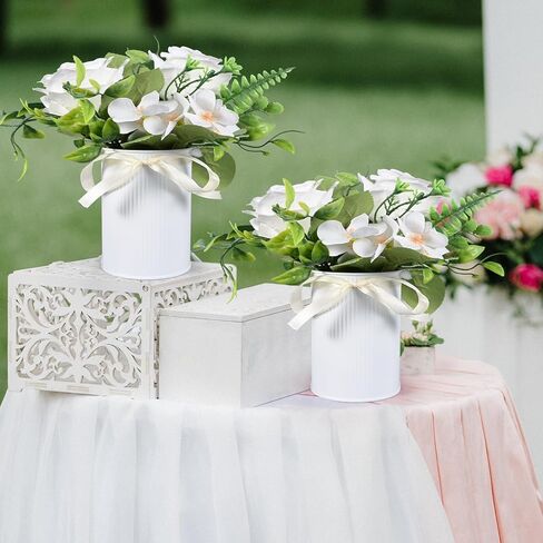 12 Pcs 4.33" High Farmhouse Vase Vintage Decorative Vase with Unique White Ribbon Design, Rustic Decorated Vases Iron Flower Bucket Galvanized Can for Home Decor Table Centerpieces in Saudi Arabia