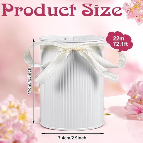 12 Pcs 4.33" High Farmhouse Vase Vintage Decorative Vase with Unique White Ribbon Design, Rustic Decorated Vases Iron Flower Bucket Galvanized Can for Home Decor Table Centerpieces in Saudi Arabia