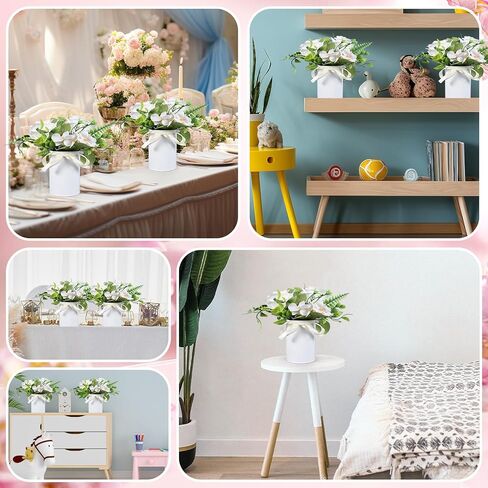12 Pcs 4.33" High Farmhouse Vase Vintage Decorative Vase with Unique White Ribbon Design, Rustic Decorated Vases Iron Flower Bucket Galvanized Can for Home Decor Table Centerpieces in Saudi Arabia