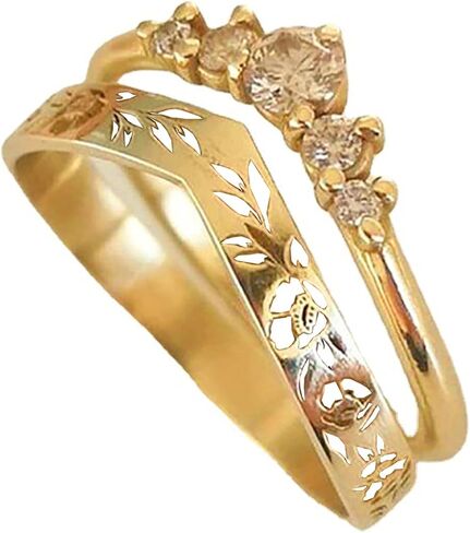 Stackable Gold Rings for Women Set Dainty Trendy Gold Plated Non Tarnish Statement V-Shaped Flower Ring Stacking Cubic Zirconia Fashion Ring Jewelry Size 6 7 8 9 10 11 in Saudi Arabia