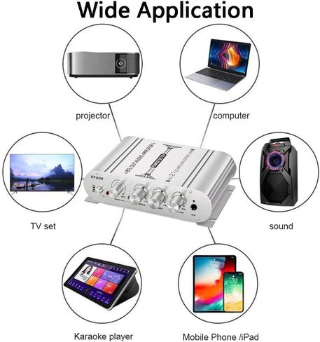 Audio Power Amplifier Mini HiFi 2.1 Channel Power Amplifier Class D Stereo Digital Audio Amp Subwoofer Amplifier Audio Stereo Bass Amp with Subwoofer Output and DC12V Power Adapter for Speaker in Saudi Arabia
