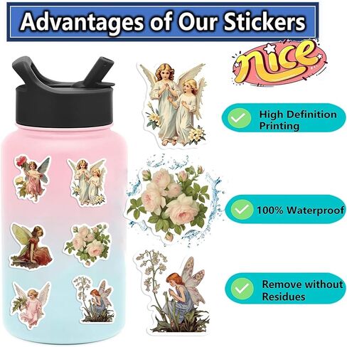Classic Art Stickers, 50pcs Fairy Painting for Kids Teens, Waterproof Vinyl Decals for Laptop, Water Bottle, Scrapbooking in Kuwait