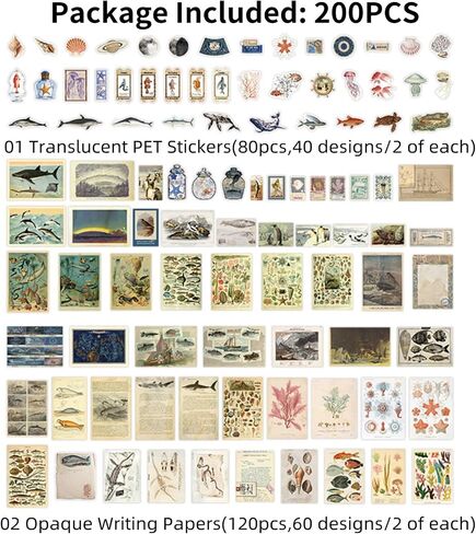 200PCS Vintage Scrapbooking Supplies Pack for Junk Journal Bullet Journals Planners Decoupage Paper Scrapbook Stickers Aesthetic Cottagecore Collage Craft Album (Sunset) in Saudi Arabia
