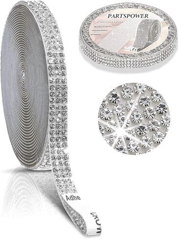 9 Yards Adhesive Rhinestone Ribbon Strips Roll, Crystal Bling Rhinestone Diamond Stickers Tape, Decorative Rhinestone Stickers for Craft DIY Gift Decoration (Silver, 0.25 Inch x 9 Yards) in Kuwait