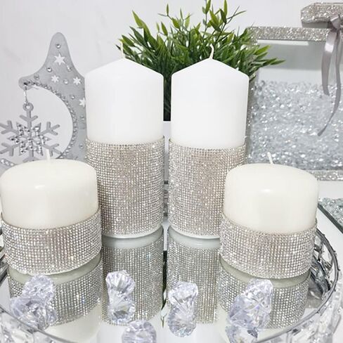9 Yards Adhesive Rhinestone Ribbon Strips Roll, Crystal Bling Rhinestone Diamond Stickers Tape, Decorative Rhinestone Stickers for Craft DIY Gift Decoration (Silver, 0.25 Inch x 9 Yards) in Kuwait