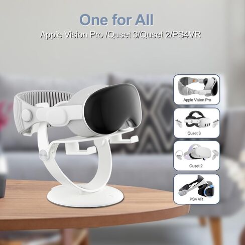 حامل حامل VR متوافق مع Quest 3/Quest 2/Pico 4/Vision Pro/لـ PSVR 2 وما إلى ذلك. قاعدة عرض سماعة رأس ألعاب VR عالمية، قاعدة مستديرة ثابتة، ABS، سهلة التركيب (أبيض) in Kuwait