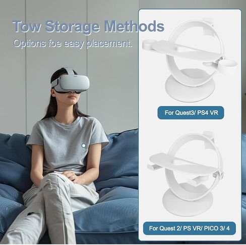 حامل حامل VR متوافق مع Quest 3/Quest 2/Pico 4/Vision Pro/لـ PSVR 2 وما إلى ذلك. قاعدة عرض سماعة رأس ألعاب VR عالمية، قاعدة مستديرة ثابتة، ABS، سهلة التركيب (أبيض) in Kuwait