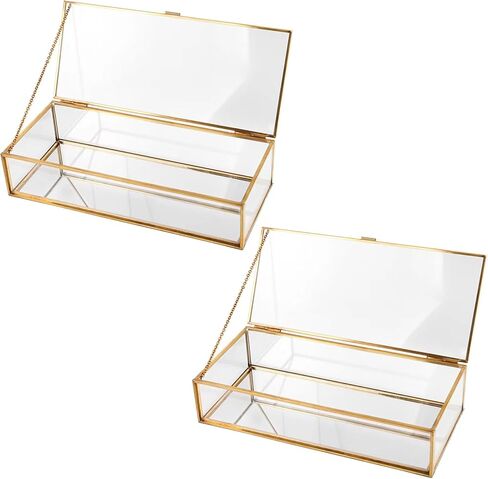 صندوق مجوهرات زجاجي مكون من قطعتين، صناديق زجاجية شفافة عتيقة للعرض مع غطاء، صندوق تذكار مزخرف لسوار حلقي كريستالي، منظم كريستال ذهبي لديكور المنزل... in Kuwait