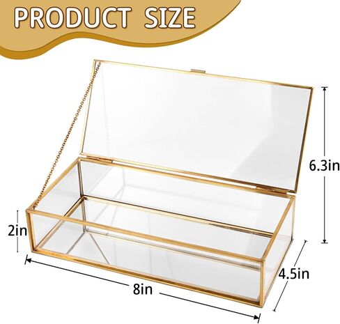 صندوق مجوهرات زجاجي مكون من قطعتين، صناديق زجاجية شفافة عتيقة للعرض مع غطاء، صندوق تذكار مزخرف لسوار حلقي كريستالي، منظم كريستال ذهبي لديكور المنزل... in Kuwait