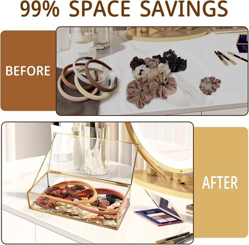 صندوق مجوهرات زجاجي مكون من قطعتين، صناديق زجاجية شفافة عتيقة للعرض مع غطاء، صندوق تذكار مزخرف لسوار حلقي كريستالي، منظم كريستال ذهبي لديكور المنزل... in Kuwait