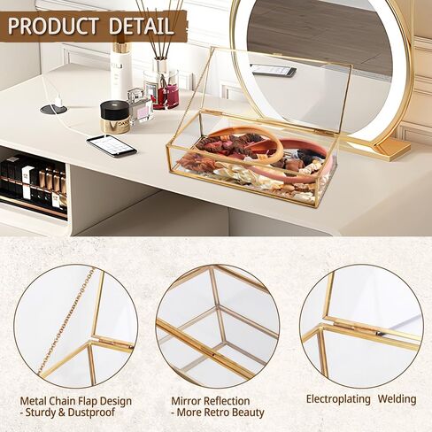 صندوق مجوهرات زجاجي مكون من قطعتين، صناديق زجاجية شفافة عتيقة للعرض مع غطاء، صندوق تذكار مزخرف لسوار حلقي كريستالي، منظم كريستال ذهبي لديكور المنزل... in Kuwait