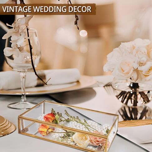 صندوق مجوهرات زجاجي مكون من قطعتين، صناديق زجاجية شفافة عتيقة للعرض مع غطاء، صندوق تذكار مزخرف لسوار حلقي كريستالي، منظم كريستال ذهبي لديكور المنزل... in Kuwait