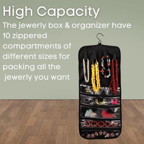 By Aline Roll Up Travel Jewelry Box for Women, Portable Jewelry Box & Organizer For Earrings, Necklaces, Rings Easy To Carry (Black) in Saudi Arabia