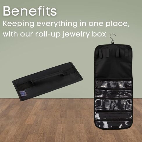 By Aline Roll Up Travel Jewelry Box for Women, Portable Jewelry Box & Organizer For Earrings, Necklaces, Rings Easy To Carry (Black) in Saudi Arabia