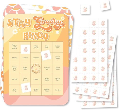Big Dot of Happiness Stay Groovy - Bingo Cards and Markers - Boho Hippie Party Bingo Game - Set of 18 in Saudi Arabia