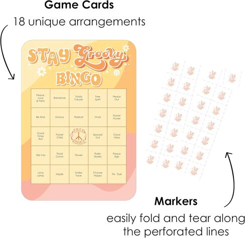 Big Dot of Happiness Stay Groovy - Bingo Cards and Markers - Boho Hippie Party Bingo Game - Set of 18 in Saudi Arabia