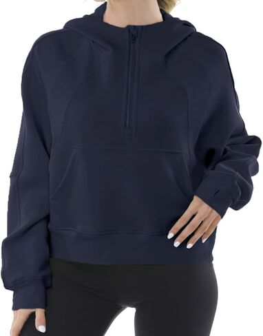 MAGICMK Womens Pullover Sweatshirts Zipper Up Hoodie Fall Winter Cropped Long Sleeve Outfits Oversize Top in Saudi Arabia