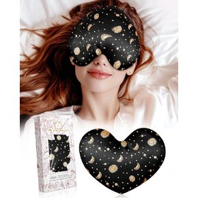 Silk Weighted Eye Mask - Microwave Eye Mask Heat and Cold Warm Compress for Sleeping Dry Eyes Pillow Soft Smooth Lavender Mulberry Silk Sleep Mask Gift for Women Wife Mom - Heart Pk
