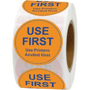 "USE First" Quality Food Stickers,2 INCH Orange Removable Waterproof USE First Lables for Marking,Color Coding,Notating Inventory Items (500PCS/ROLL)