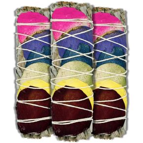 ESPOIR & AMOUR 7 Chakra Sage - 3 Spiritual White Sage Sticks with 7 Chakra Rose Petals for Smudging, Healing and Ritual | Sustainably Harvested 4 Inch Californian 7 Chakra White Sage Bundle