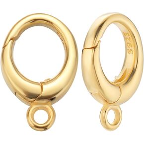 Beebeecraft 1 Box 2Pcs Spring Gate Rings 925 Sterling Silver 12mm Snap Round Spring O Ring with Hole for Keychain DIY Craft Making