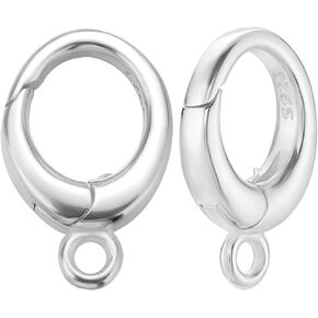 Beebeecraft 1 Box 2Pcs Spring Gate Rings 925 Sterling Silver 12mm Snap Round Spring O Ring with Hole for Keychain DIY Craft Making