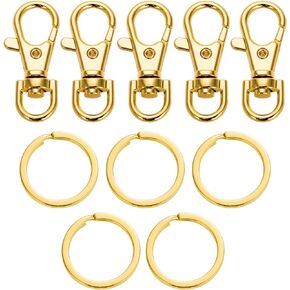 5 Set Silver Keychain with Key Rings Swivel Clasps Lanyard Snap Hook Metal Key Chain Clip Hooks Lanyard Swivel Lobster Claw Clasps for Crafts, Jewelry Making (Gold)