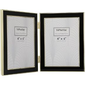 3-3x3Inch Gold Metal Edge Picture Frames with Black Enamel 2pack, 3x3'' Multi Gold Baby Nursery Picture Frames with Black Enamel for Tabletop, Shelf and Wall Décor(3-3x3'' Gold/black)