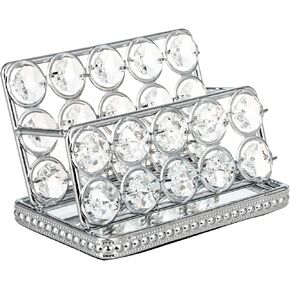 Feyarl Crystal Business Card Holder Stand Office Name Card Display Business Card Organizer Container Storage with Mirror Surface for Office Desktop Countertop (Silver)