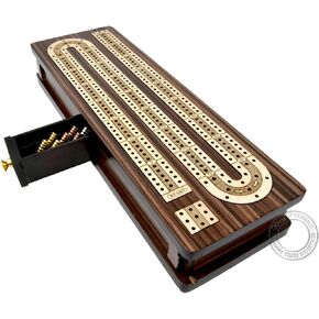 Continuous Cribbage Board/Box Inlaid in Rosewood/Maple 12" - 3 Tracks - Sliding Lid Drawer