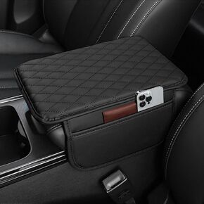 Car Center Console Cover Leather Armrest Cover Cushion with 2 Storage Bags Universal Car Armrest Seat Box Pad Car Interior Accessories Protector for Most Vehicle (Black)