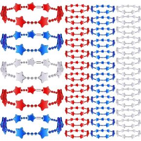 36 Pcs Patriotic Star Beaded Bracelets 4th of July Beads Bracelets Bulk Red White Blue Memorial Day Bracelet Set Accessories for Women Girls Jewelry Independence Day Party Favors