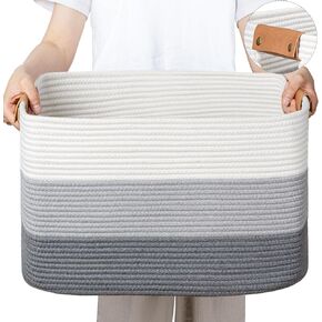 danpinera Large Basket for Blankets Living Room,Woven Cotton Rope Basket for Storage, Toy Organizing with Handle, Woven Basket for Blankets, Pillows, Toys & Clothes, 18.11’’*14.17’’*11.81’’, 50L,Black