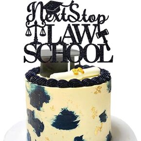 Next Stop Law School Cake Topper,Future Lawyer/Born to Argue, High School College Graduation Party Decorations Supplies, Black Glitter