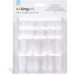 KINGART Clear Multi-Purpose Plastic Storage Cups with Removable Lid for Paiint, Art and Crafts Supplies, Set of 14 in 2 Sizes