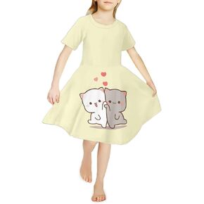 WELLFLYHOM Girls Summer Dress Short Sleeve Casual Party Tshirt Dress 3-14 Years