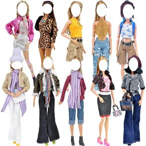 Doll Clothes, 5 Sets Outfits Houndstooth Coat Pants Windbreaker Hat for 11.5 inch Dolls Accessories Random Style
