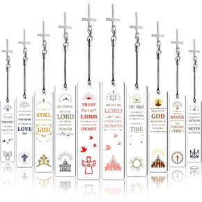 Zonon 10 Pcs Christian Bookmark Acrylic Bible Verses Bookmark with Cross Pendant Inspirational Catholic Bookmark Cross Bookmark Great Religious Christian Gift for Men Women School Office Supply